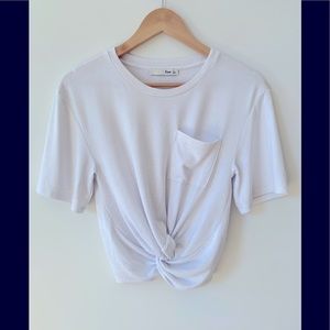Wilfred Free White Knotted Front Cropped T-shirt - Size L